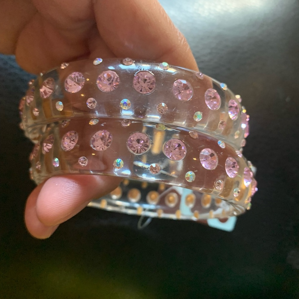 Beautiful cute clear bangles with pink diamonds